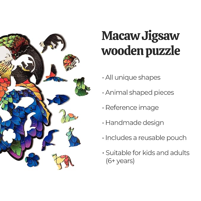 91knots Macaw 72 Pieces Wooden Jigsaw Puzzle for Kids & Children | Animal Shape Macaw Bird Puzzle for 6 Year Old Kids
