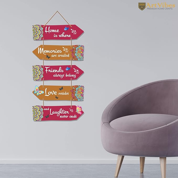 Artvibes Home Quotes Decorative Art Mdf Wooden Wall Hanger for Living Room | Set of 5
