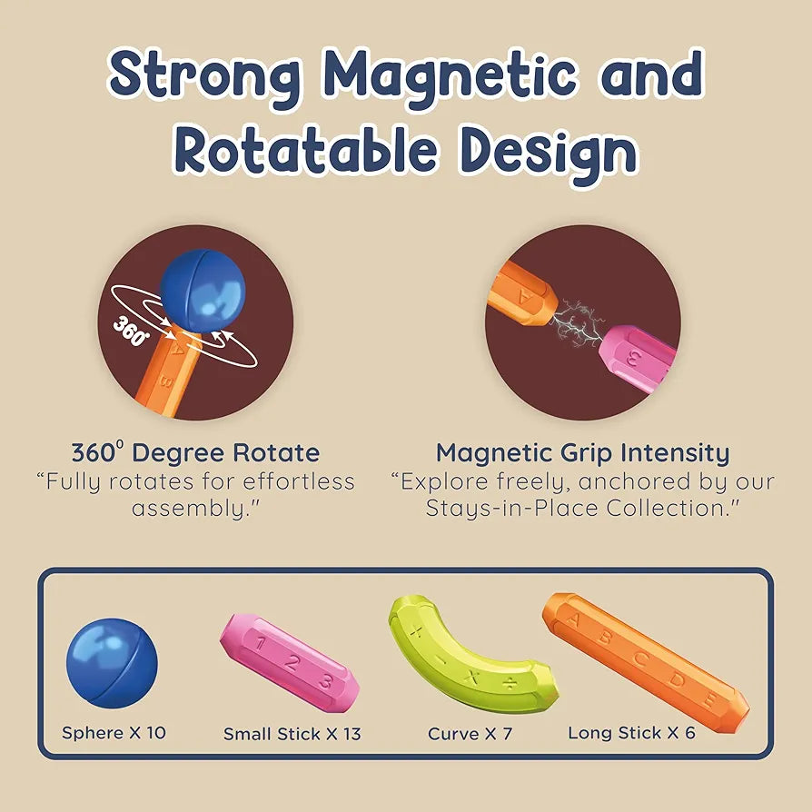SPARTAN KIDS Magnetic Building Sticks Blocks Learning Sticks and Balls, Educational Magnet Building Blocks, Activities Toys for Toddlers, for 3+ Years Old