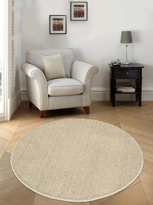 Saral Home Neon Shaggy Yarn Anti-Skid Round Mats Colour Beige