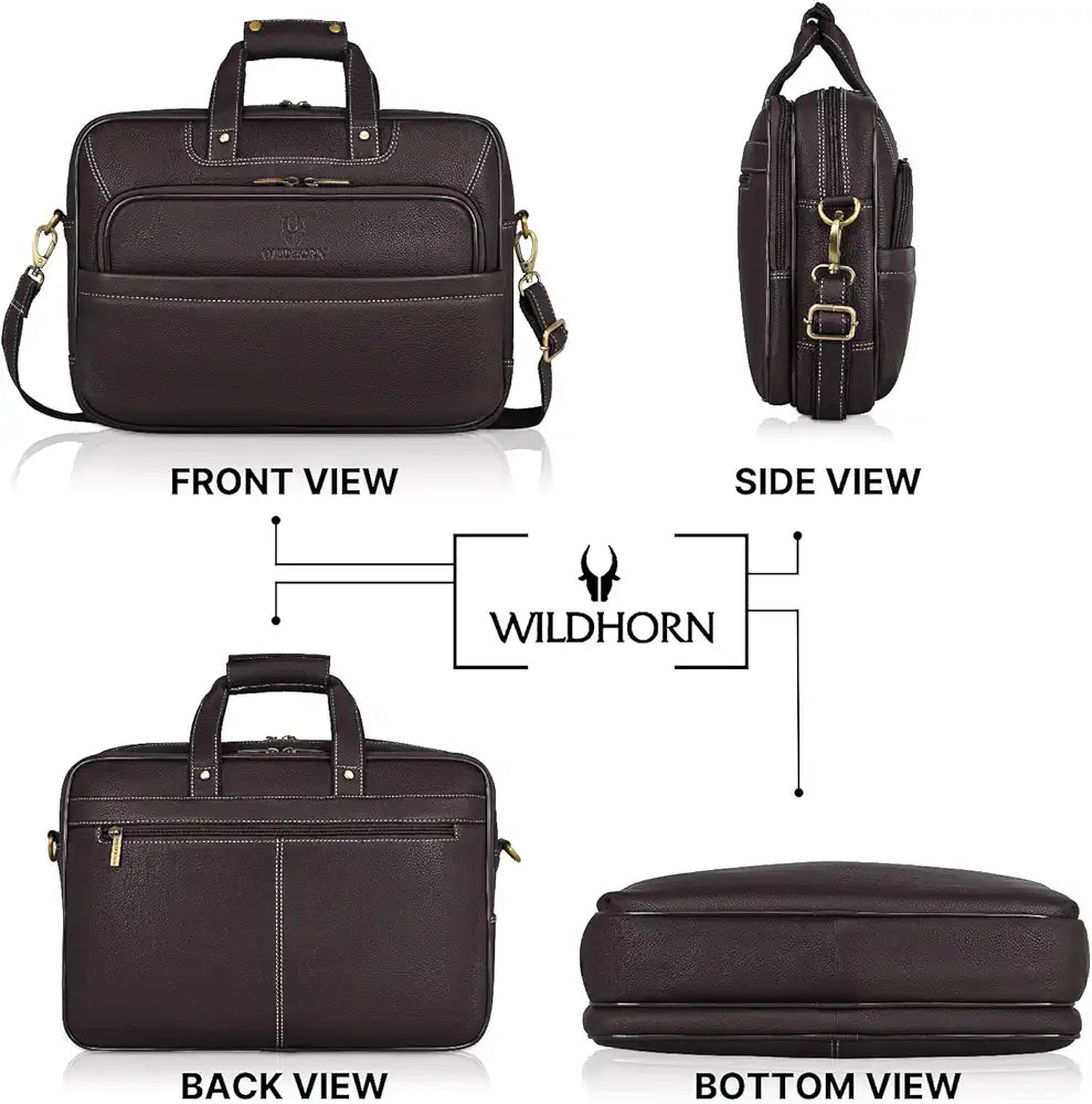 WildHorn Classic Leather 16 inch Laptop Messenger Bag for Men I Office Bags I Travel Bags I Carry Handles with Adjustable Strap
