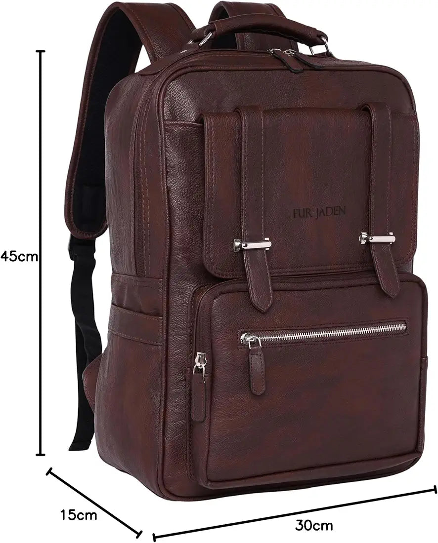 FUR JADEN Vegan Leather Stylish 15.6 Inch Laptop Backpack Travel Weekender Bag For Men Women