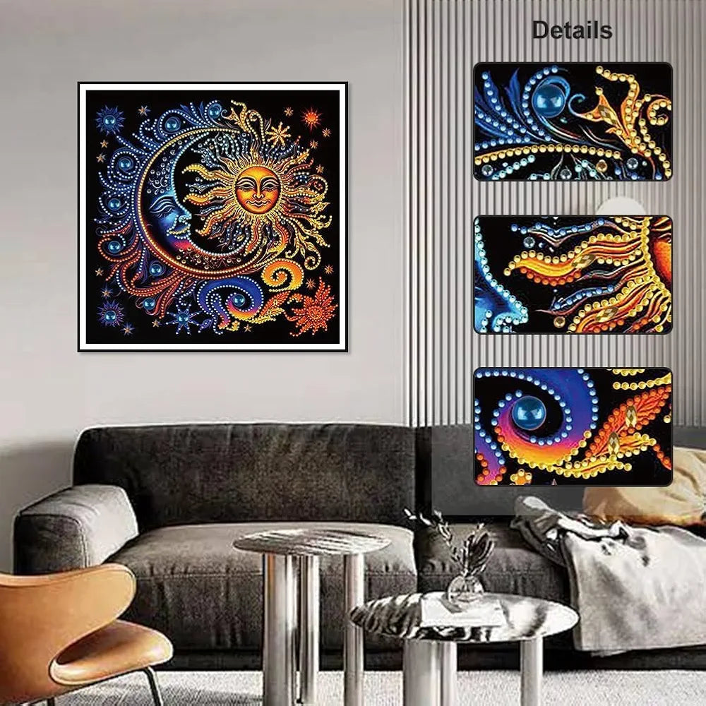 TREXEE Diamond Painting Kits for Adults, 5D Special Shape Diamond Art Kits for Beginners, Crystal Rhinestones Diamond Painting for Home Wall Decoration Gift Sun and Moon