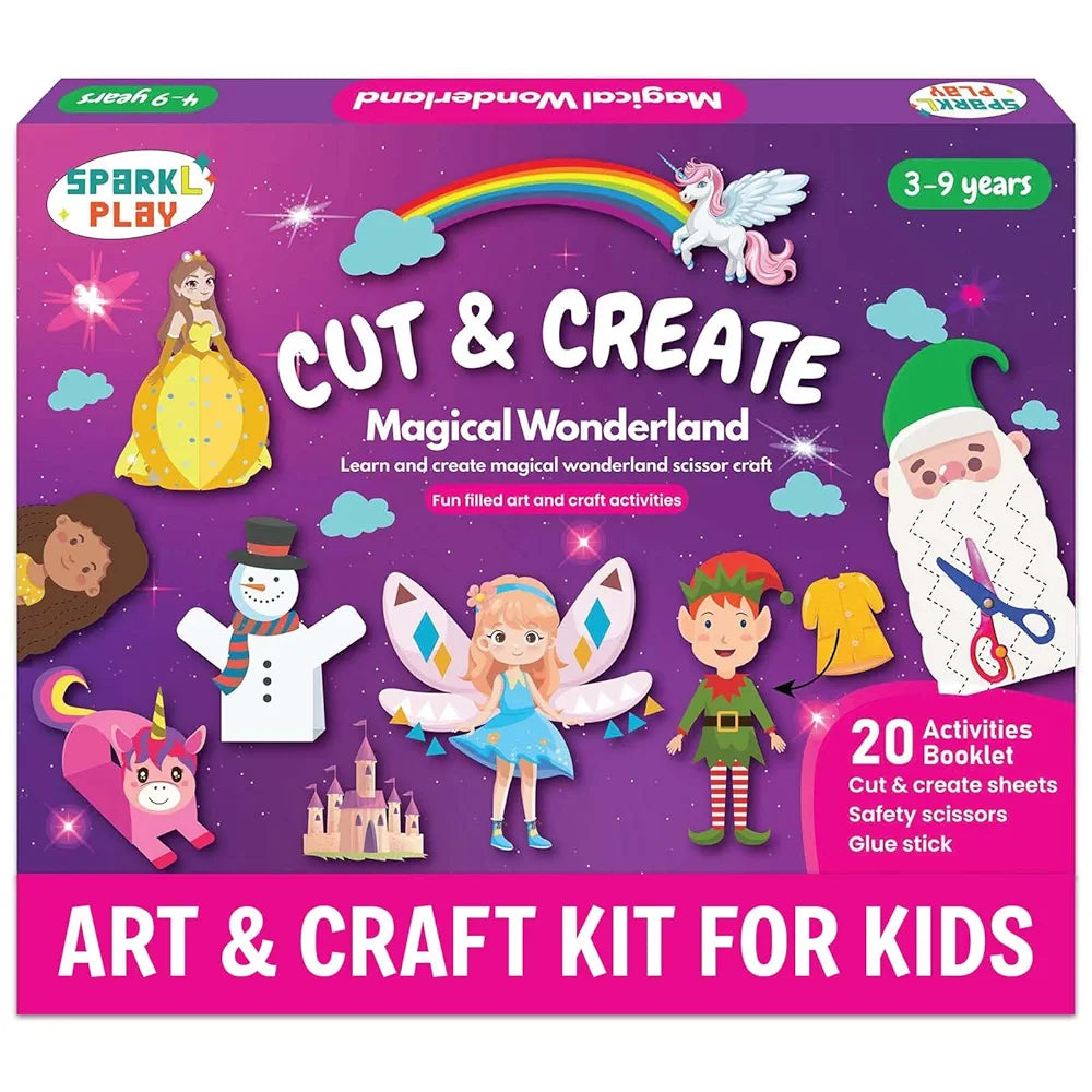 SparkLPlay Scissor Skills Activity Book for Kids Ages 3 to 9 | 20 Fun DIY Cutting Crafts | Art & Craft Kit | Creative Learning Toy | Snip Snip | Gift for Girls & Boys