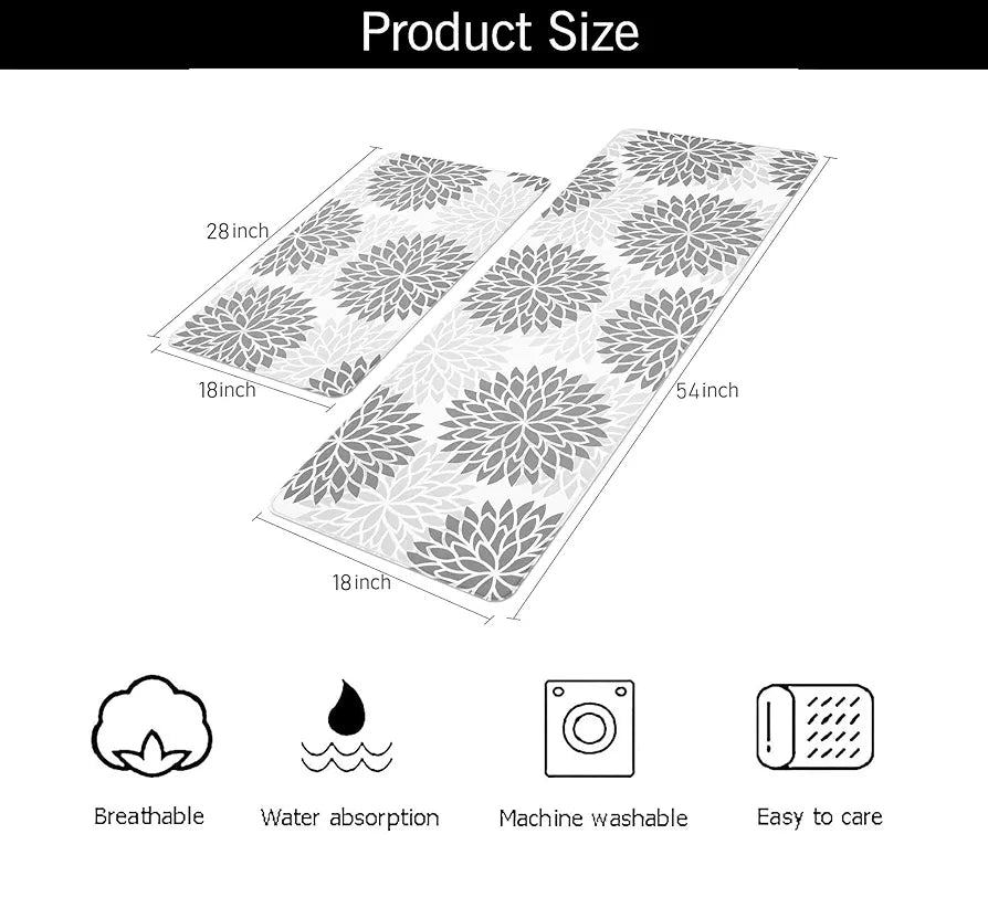 Ishro Home Velvet Premium Kitchen Mats For Floor Kitchen Runner 2 Pcs Set Colour Breeze Grey