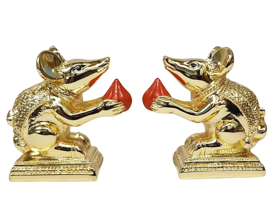 Gold Art India Gold-Plated Mushak Mouse Pair with Modak Orange Terracotta Finish