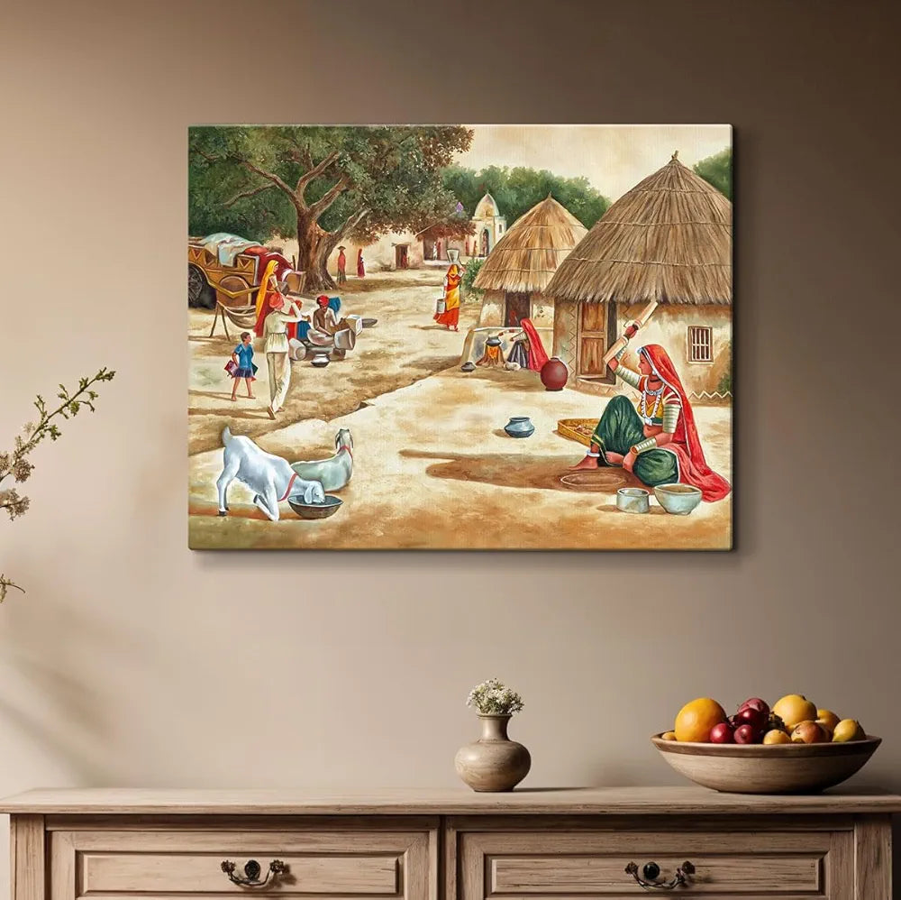 ArtX Paper Indian Village Scene AXDMD-0101-VIL Nature Wall Art Painting