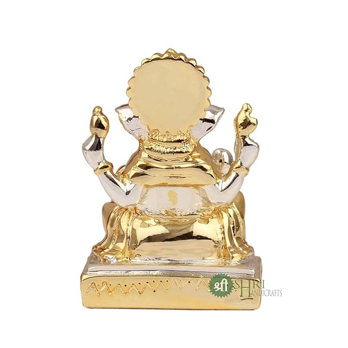 Indicast Gold & Silver Plated Ganesha Idol Murti for Car Dashboard Home Decor and Gifts Items