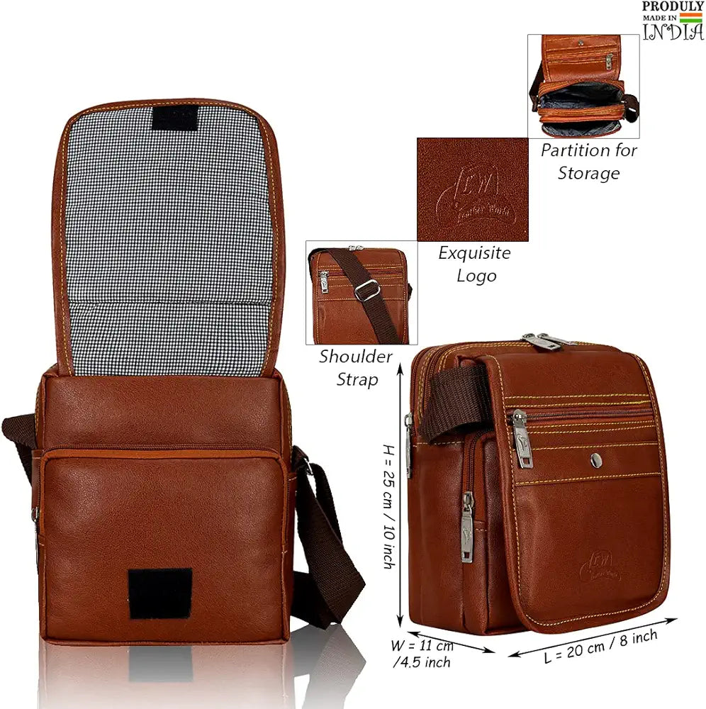 Leather World Leatherette Tan Sling Bags Men Messenger Bags Cross Body Bags Girl