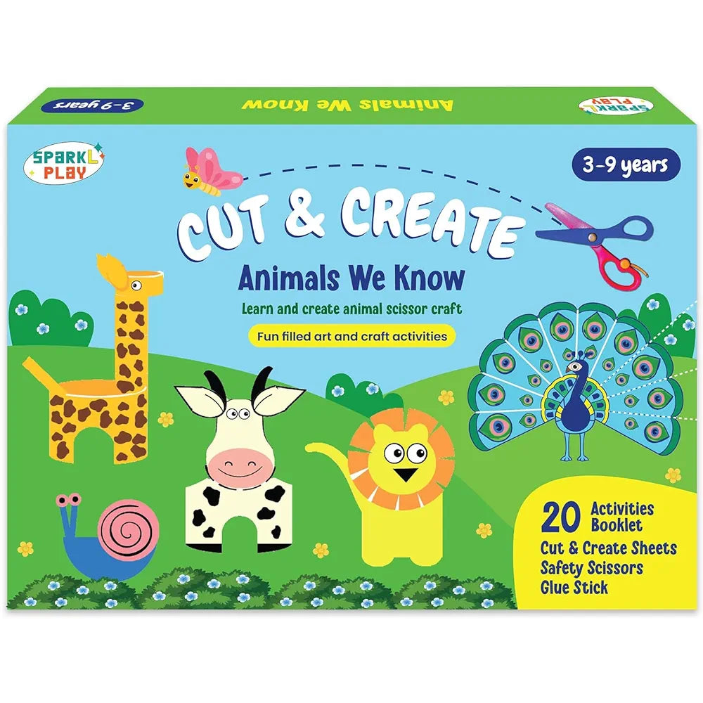 SparkLPlay Scissor Skills Activity Book for Kids Ages 4 to 9 | 18 Fun DIY Cutting Activities | Art & Craft Kit | Creative Learning Toy | Snip Snip | Gift for Girls & Boys