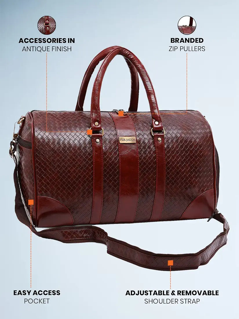 Fur Jaden Weekender Duffle Bag with Shoe Pocket for Travel for Men and Women Made of Textured Leatherette with Attachable Shoulder Strap Cabin Bag