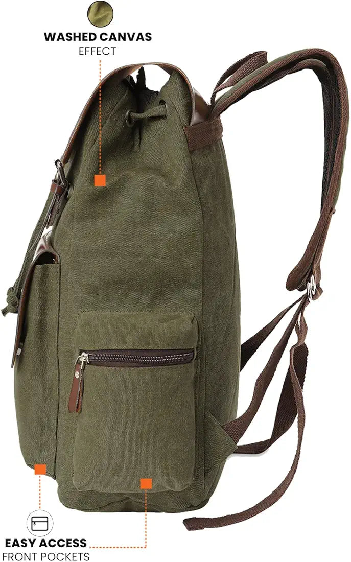 FUR JADEN Eco Friendly Travel Laptop Backpack Made of Water Resistant Sustainable Canvas and Vegan Leather for Men and Women for Travel Hiking Work