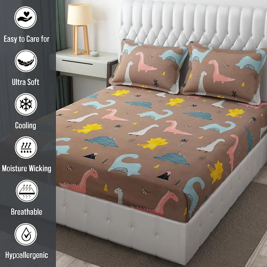 Fresh From Loom Bedsheet for Kids with 2 Pillow Cover Soft Skin Friendly Anti Fade 144 TC Rosy