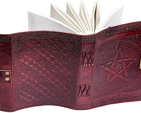 Craftshades -Handmade Leather Diary Embossed with star, journey & double wolf Diary with Antique Lock for Artist Sketchbook, Scrapbook, Drawing, Writing etc .Size 5 * 7 inch