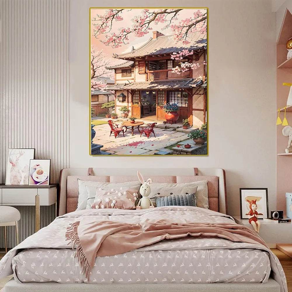 TREXEE Landscape Paint by Numbers for Adults & Kids -House Paint by Number on Canvas Without Frame,DIY Scenery Oil Painting for Gift Home Wall Decor