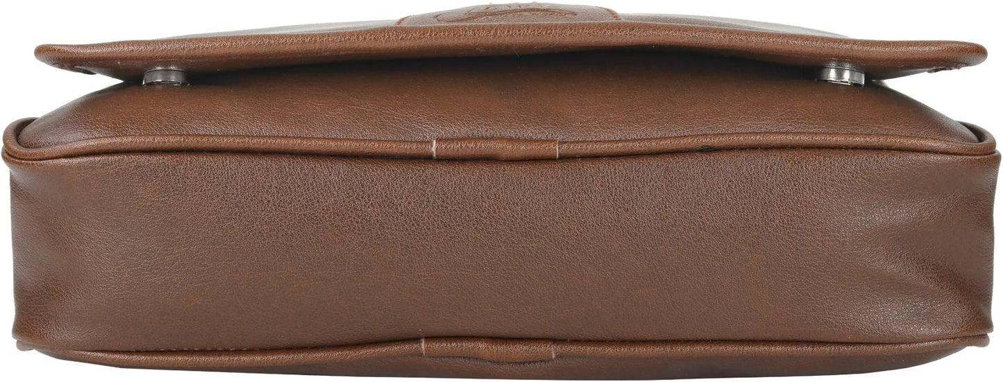 Leather World Tan 14.5 inch Pu Leather Unisex Laptop Bag for Men Office Bag for Men Messenger Bag
