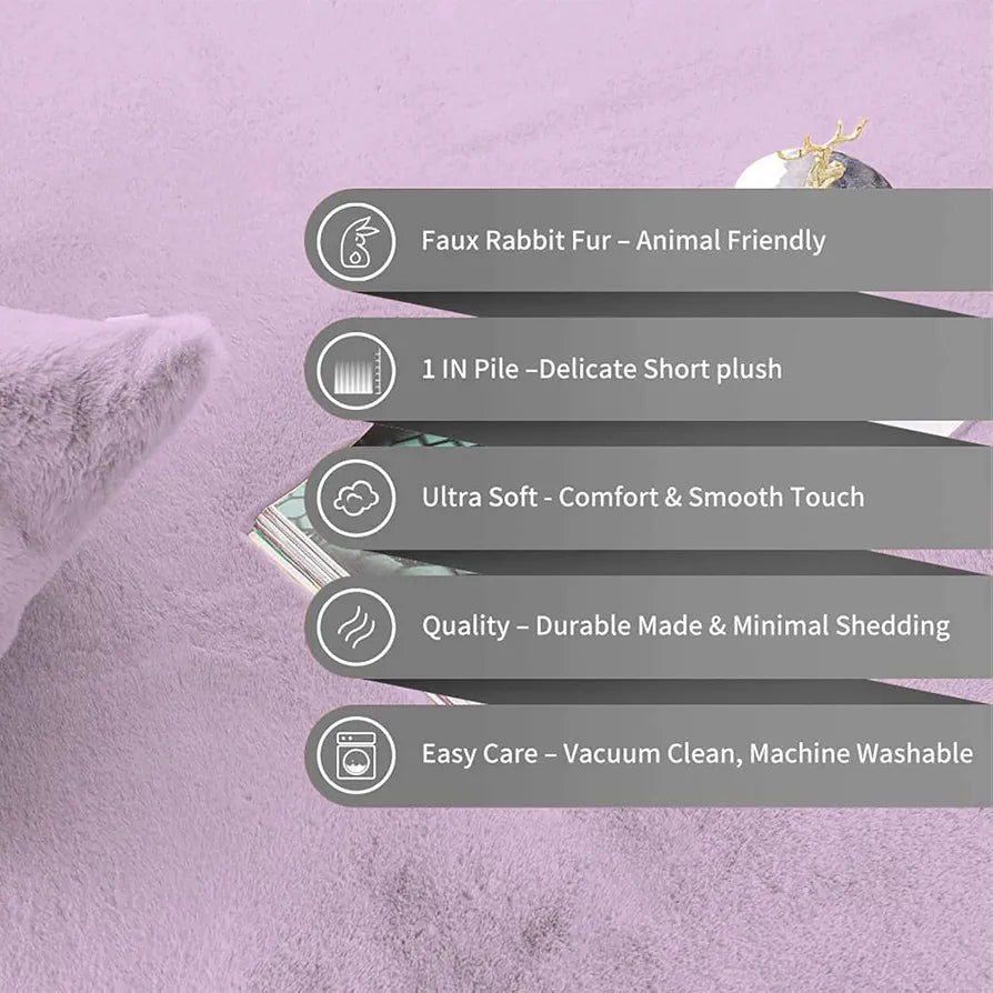 Luxe Home International Rectangular Bath Mat Super Soft Anti Skid Rabbit Fur Bathroom Mats Colour Lilca