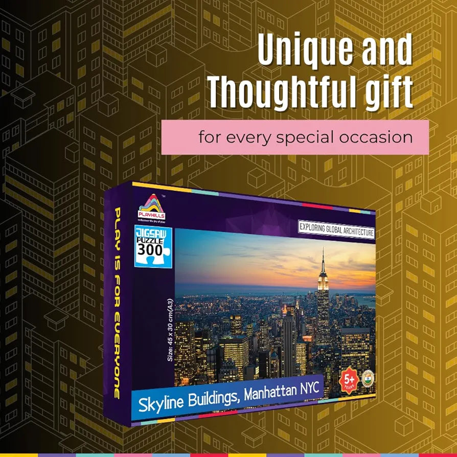 Playhills Skyline Buildings, Manhattan Global Architecture Wooden Jigsaw Puzzle for Children and Adults 8+ Years| Focus, Mind Relaxation Puzzles Family and Activity Games