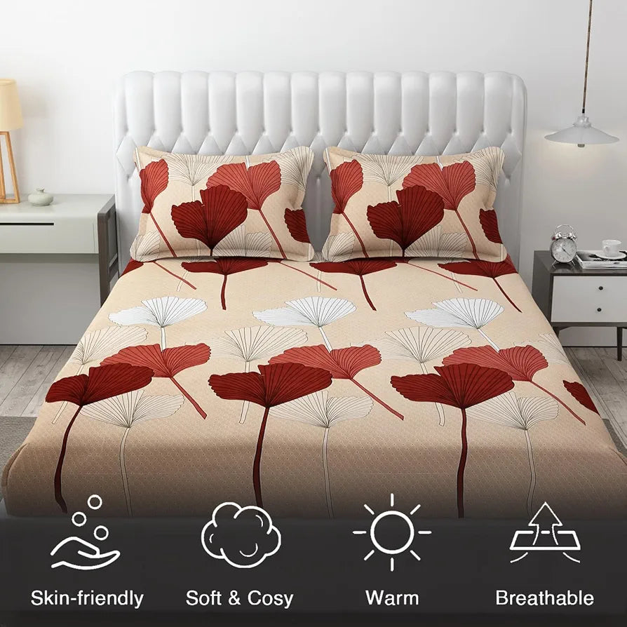 Fresh From Loom Floral King Size Bedsheet Microfiber Rotary Printed with 2 Pillow Covers Multicolor