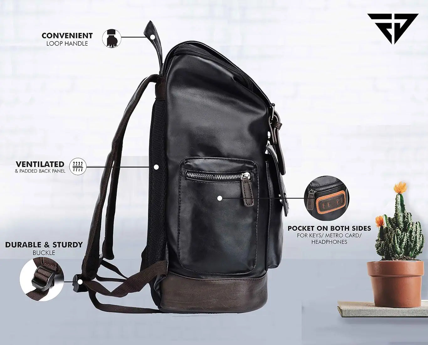 FUR JADEN Vegan Leather Anti Theft Casual Laptop Backpack with 15.6 Inch Laptop Pocket