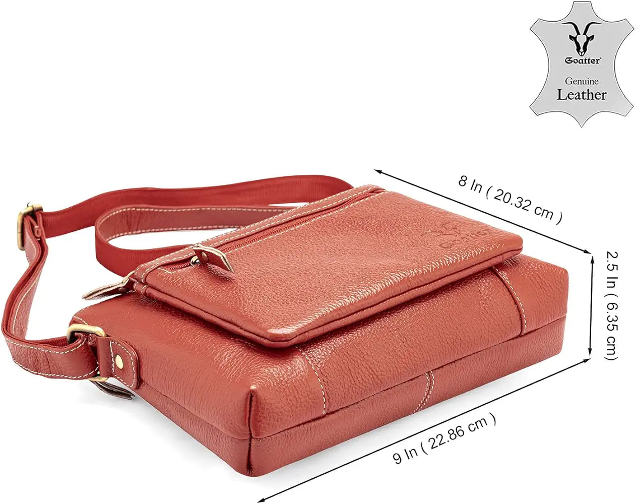 Goatter Genuine Leather 9" Inch Sling Cross-Body Bag For Women's