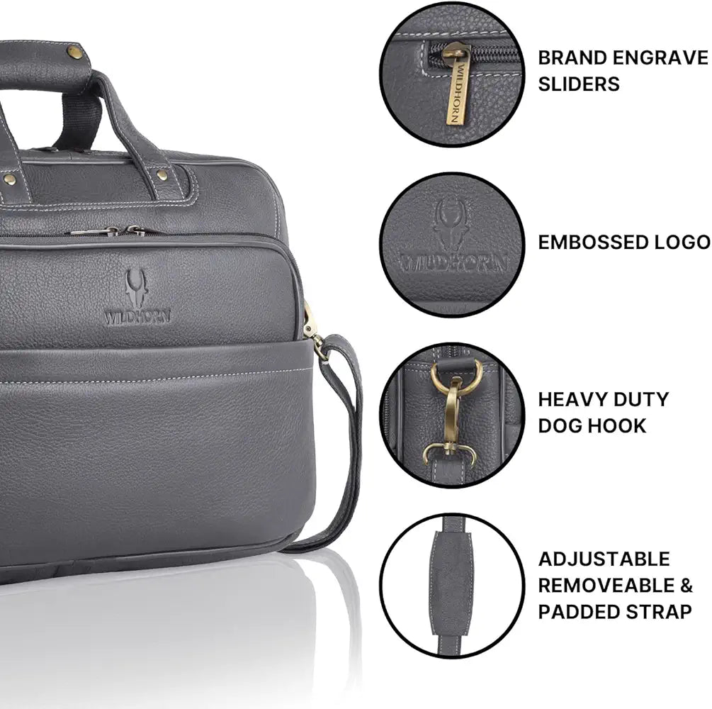 WildHorn Classic Leather 16 inch Laptop Messenger Bag for Men I Office Bags I Travel Bags I Carry Handles with Adjustable Strap