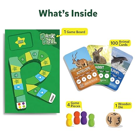 Skillmatics Trump Card & Board Game Rank & Roll Animals Memory Strategy Game