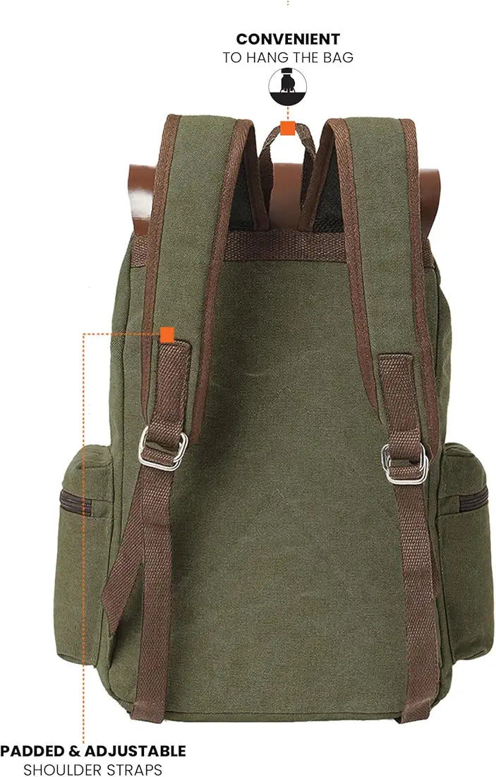 FUR JADEN Eco Friendly Travel Laptop Backpack Made of Water Resistant Sustainable Canvas and Vegan Leather for Men and Women for Travel Hiking Work