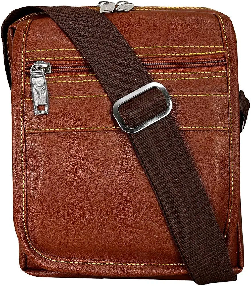 Leather World Leatherette Tan Sling Bags Men Messenger Bags Cross Body Bags Girl