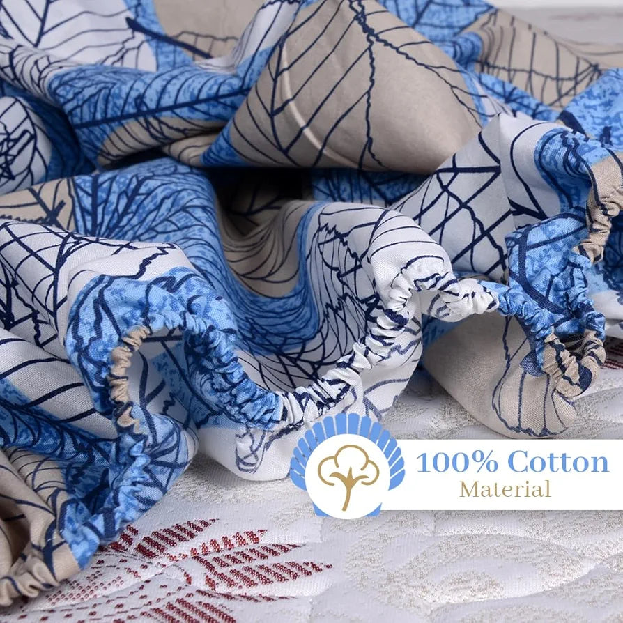 Divine Casa 144 TC Cotton Fitted Bedsheet for Double Bed with 2 Pillow Covers Colour Lichen Blue Elastic Fit for Queen Size Bed