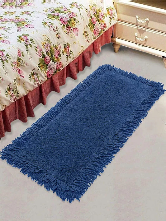 Saral Home Shaggy Soft Cotton Durable & Washable Multipurpose Bedside Runner Colour Blue