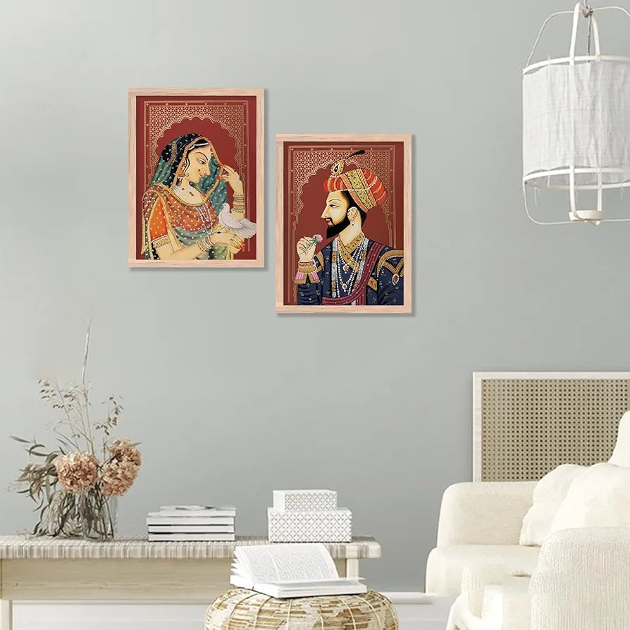 Kotart Rajasthani Painting with Frame for Home Decoration Madhubani Art Painting Pack of 2 Design07