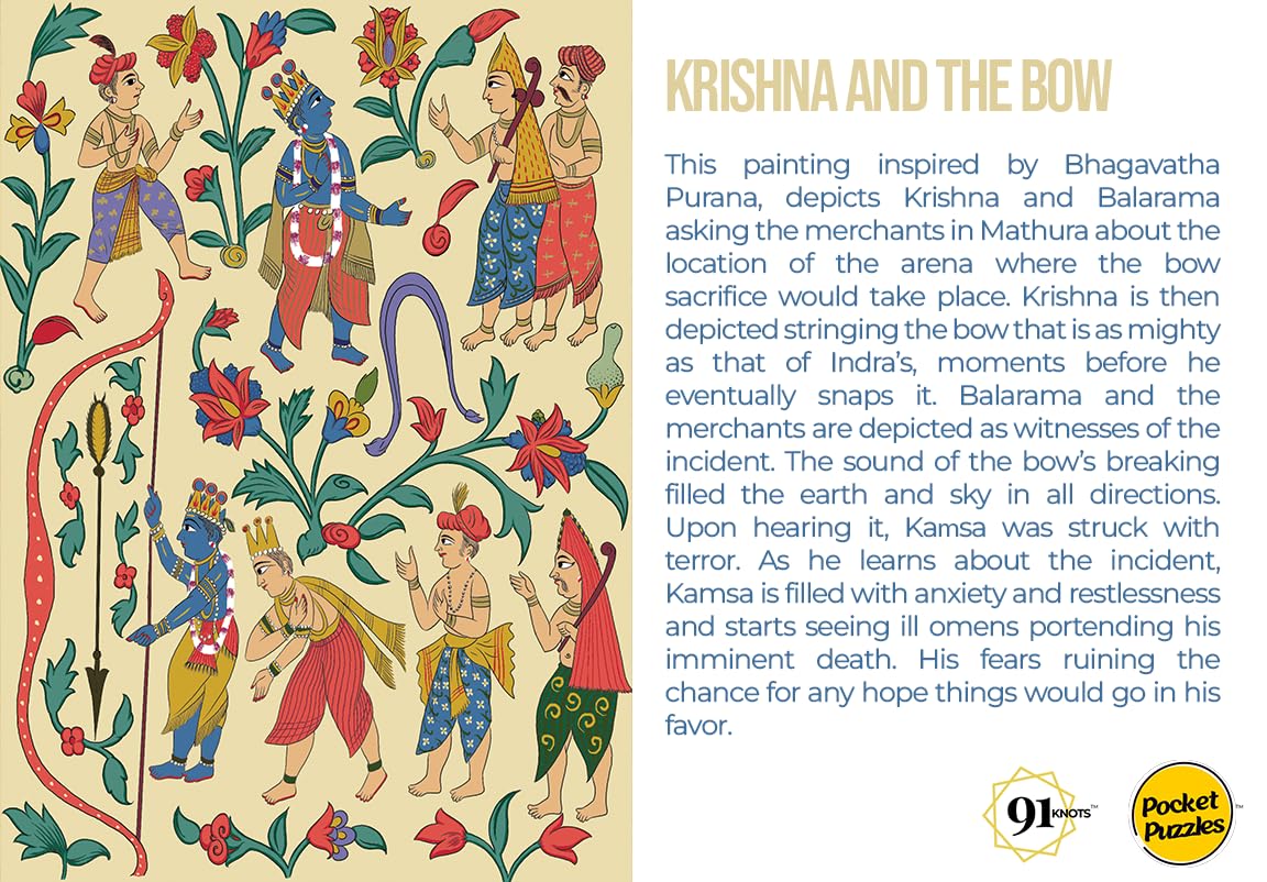 91knots-krishna With Devotees Wooden Jigsaw Puzzle (140 Pieces) for Adults and Kids | Beautiful Indian Artwork Puzzle