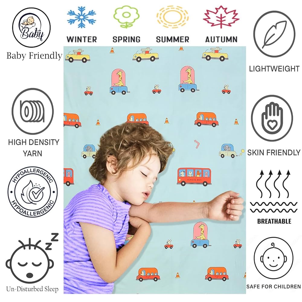 Fresh From Loom Glace Cotton Bed Sheet with 2 Pillow Cover Cartoon Printed Double Bed King Size Kids Bedsheet 144 TC Aqua