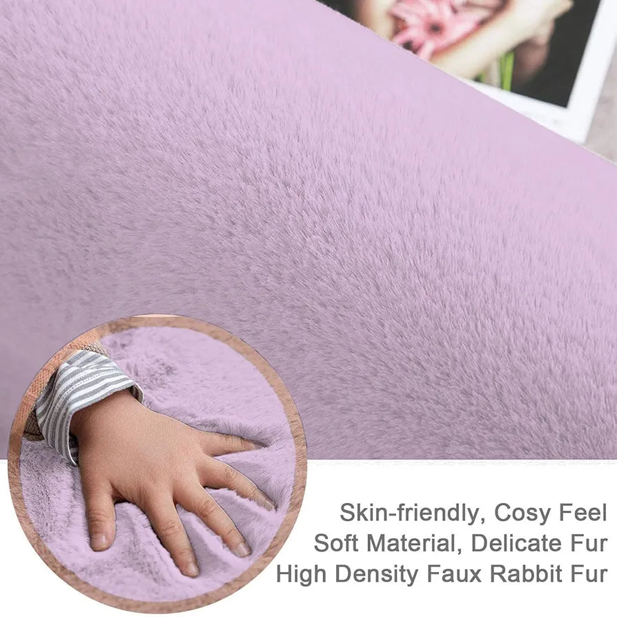 Luxe Home International Rectangular Bath Mat Super Soft Anti Skid Rabbit Fur Bathroom Mats Colour Lilca