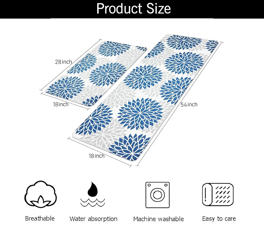 Ishro Home Velvet Premium Kitchen Mats For Floor Kitchen Runner 2 Pcs Set Colour Breeze Blue