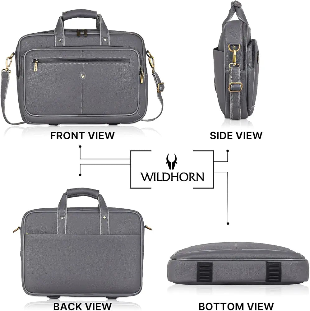 WildHorn Leather 15 inch Laptop Bag for Men I Padded Laptop Compartment I Carry Handles with Adjustable Strap