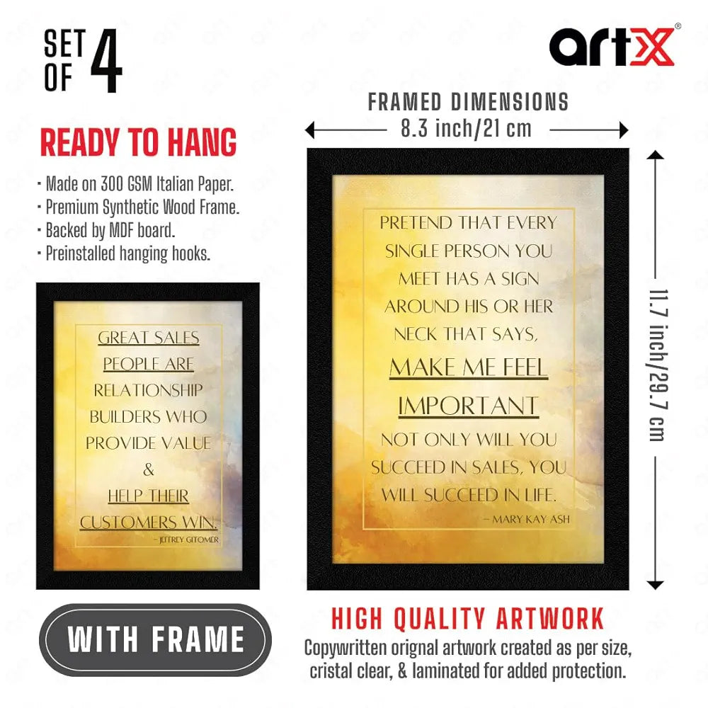 ArtX Paper Business Sales & Marketing Motivational Quotes B0D4VLF39N Wall Frames Set of 4
