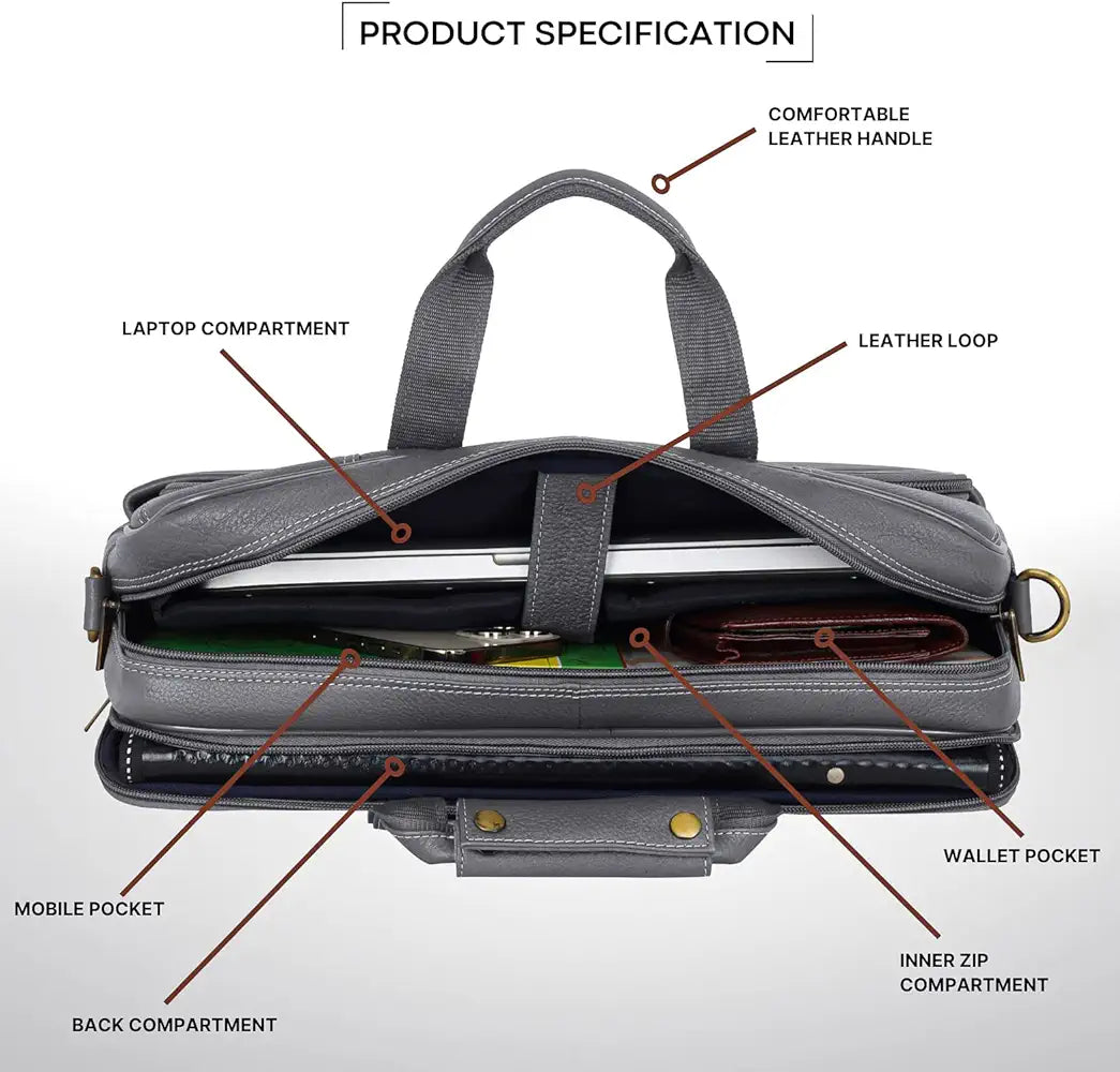 WildHorn Classic Leather 16 inch Laptop Messenger Bag for Men I Office Bags I Travel Bags I Carry Handles with Adjustable Strap