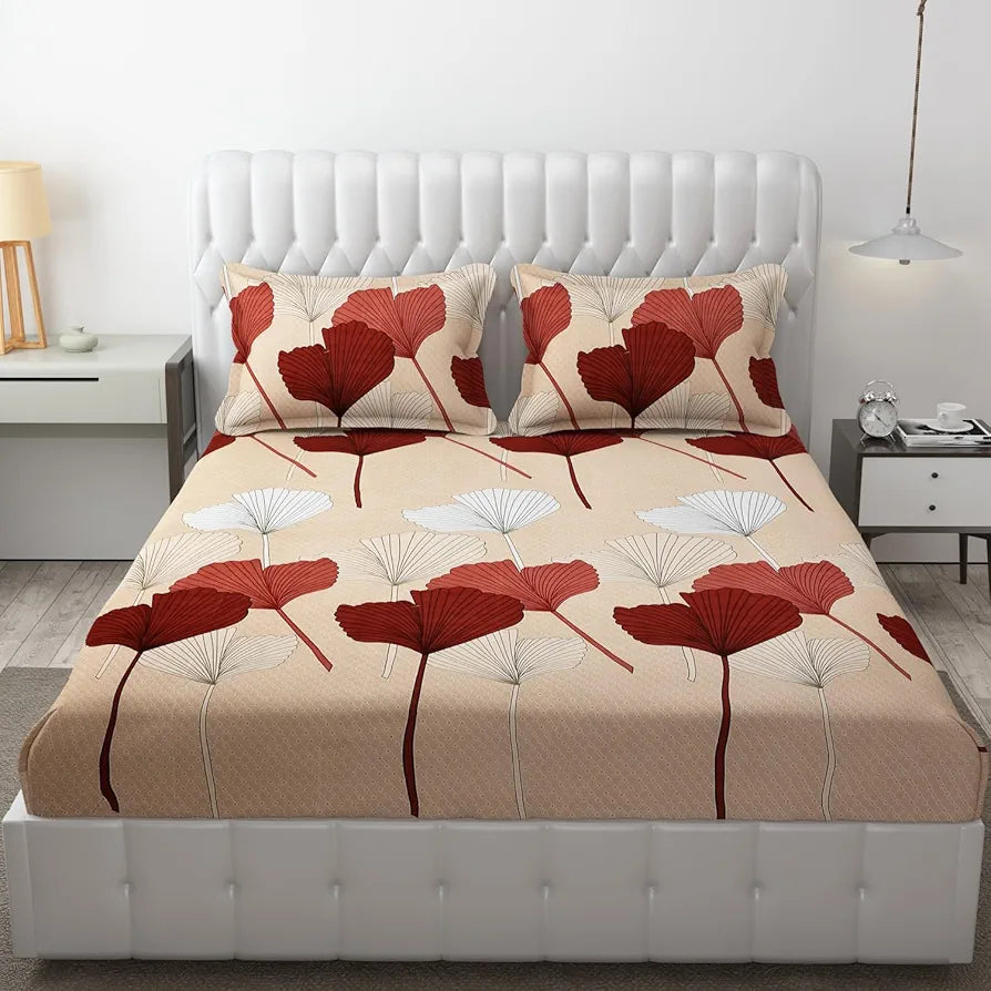 Fresh From Loom Floral King Size Bedsheet Microfiber Rotary Printed with 2 Pillow Covers Multicolor