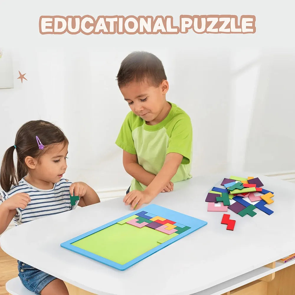 SPARTAN KIDS® Wooden Intelligence Puzzle Game for Kids Ages 3-8 - 40-Piece Educational Toy with Colorful 3D Blocks, Boost Creativity and Problem-Solving Skills - Perfect for Learning and Fun