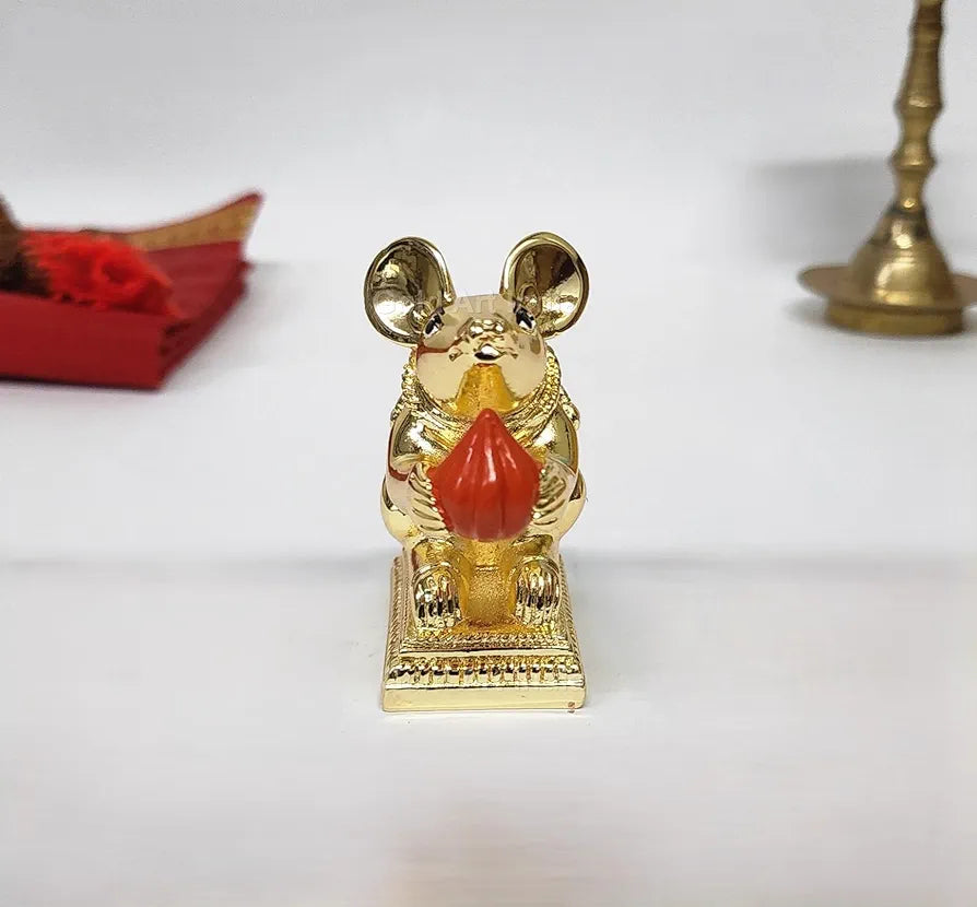 Gold Art India Gold-Plated Mushak Mouse Pair with Modak Orange Terracotta Finish