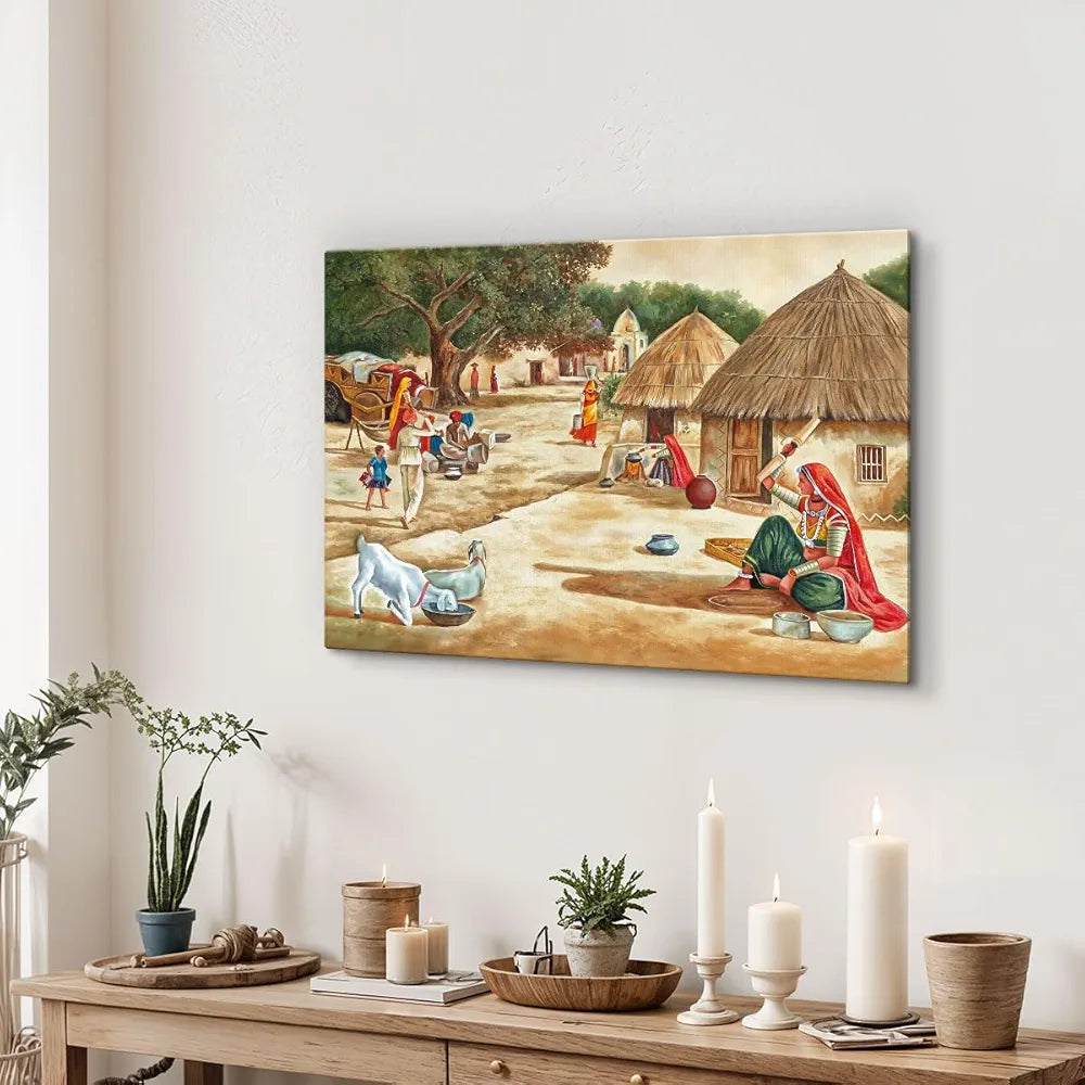 ArtX Paper Indian Village Scene AXDMD-0101-VIL Nature Wall Art Painting