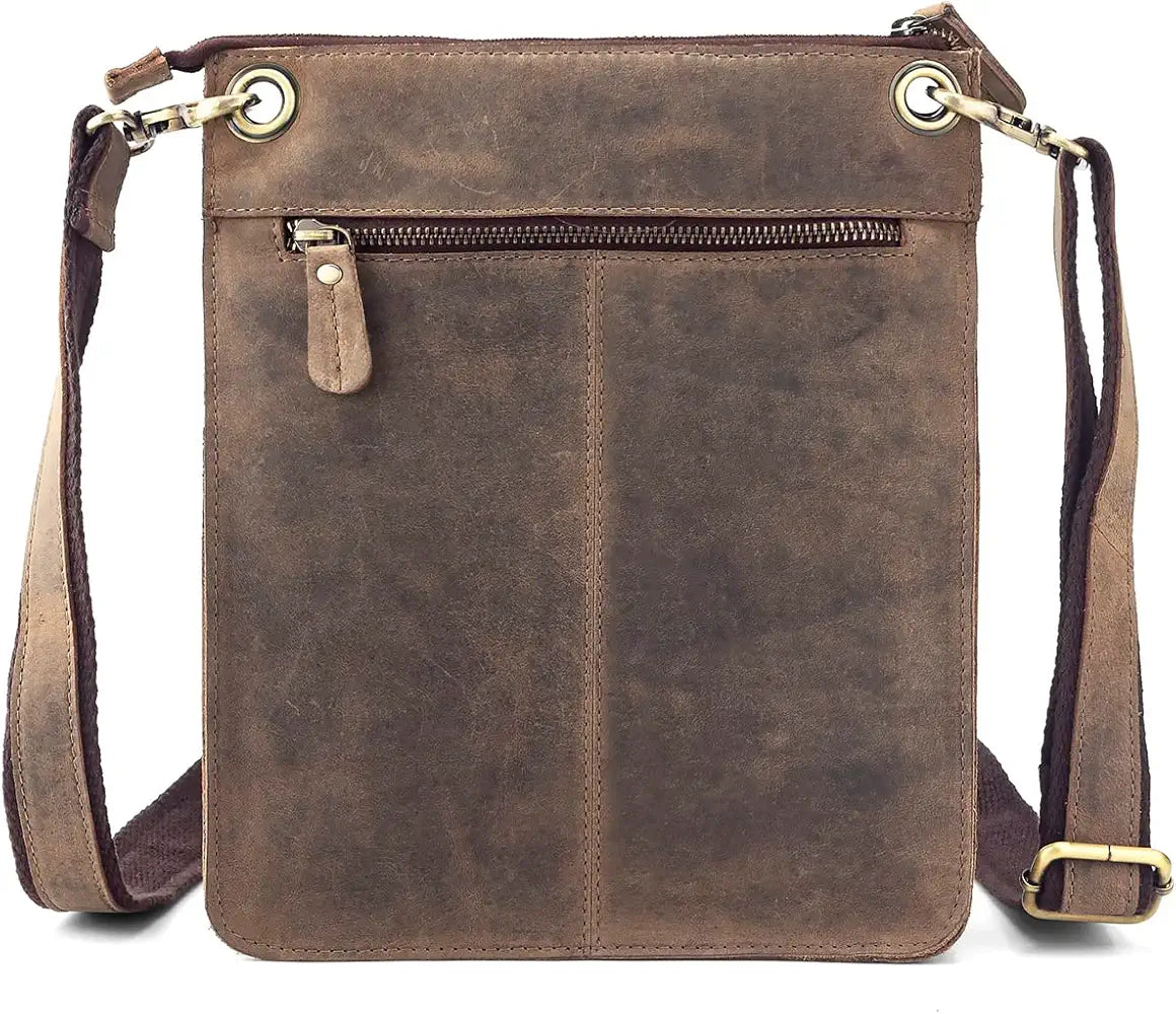 Goatter Men's Hunter Leather 11" Messenger Bag, Coffee