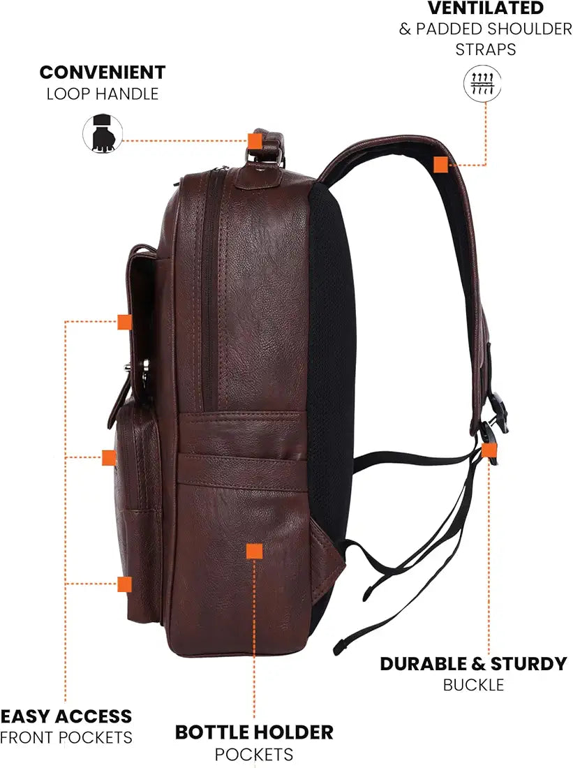 FUR JADEN Vegan Leather Stylish 15.6 Inch Laptop Backpack Travel Weekender Bag For Men Women