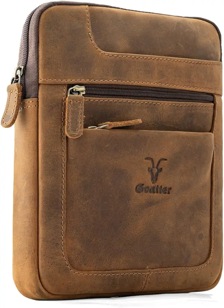 Goatter Genuine Leather Slim Design Multi Pocket 11" Inch Messenger Sling Bag For Men,