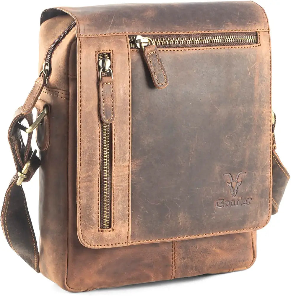 Goatter Genuine Leather Multi Pocket 10" Inch Messenger Sling Bag For Men