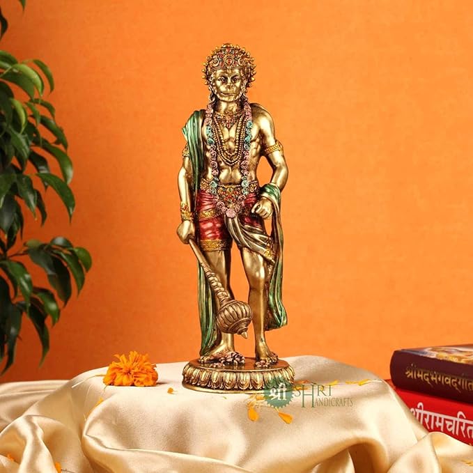 Indicast 10" Inch Cold Cast Resin Hanuman Ji Showpiece Antique Decor Decor Standing Bajrangbali