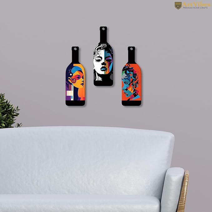 Artvibes Modern Abstract Art Portrait Wooden Wall Hanging for Home Decor | Set of 3