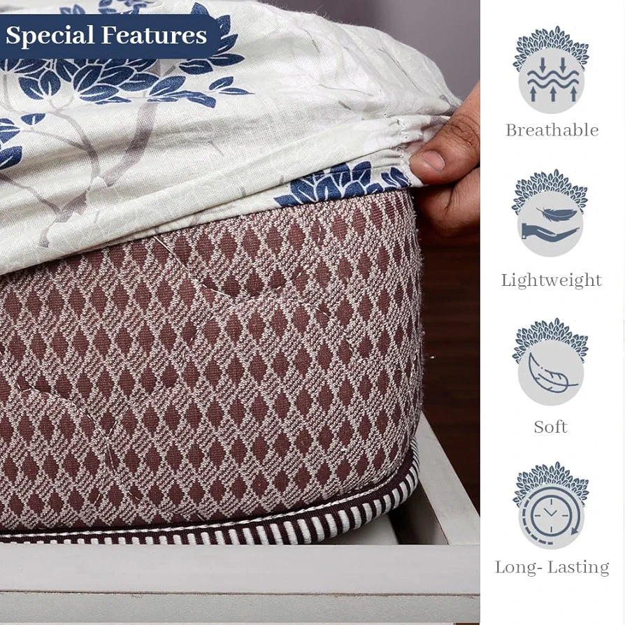 Divine Casa 144 TC Floral Print King Size Fitted Bedsheet 100% Cotton Skin Friendly & Soft Colour Harbor Mist